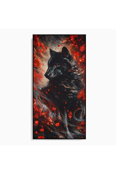 Luxcanva Tablou Canvas Lupul Mistic 60x120 cm cu Rama Negru Lup Natura Mistic