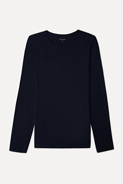 Mudo Men's Navy Blue Crew Neck Long Sleeve T-Shirt