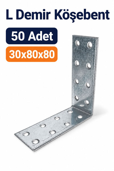 Badem10 L Demir Köşe Bağlantı Köşebenti 30x80x80 mm 50 Adet Mobilya Dolap Raf...