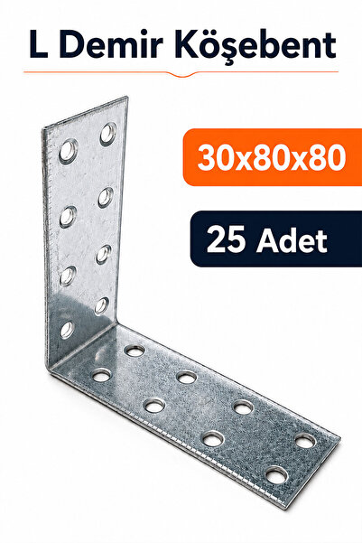 Badem10 L Demir Köşebent 30x80x80 mm (25 ADET) Metal Gönye Mobilya Dolap Raf ...