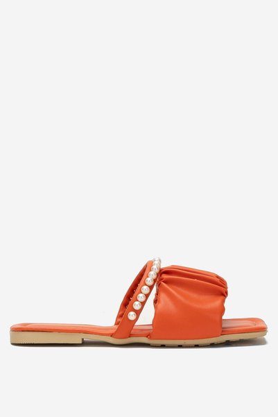Jagulep Women's Pearl Stone Drawstring Slippers Orange