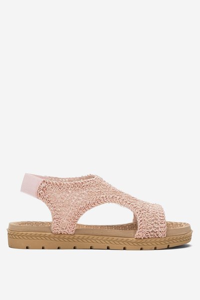 Jagulep Open Front Knitted Patterned Elastic Women's Sandals Pudra