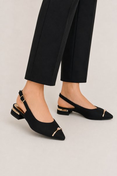 Jagulep Pantofi cu toc gros și jos din satin pentru femei (3 cm) NEGRU
