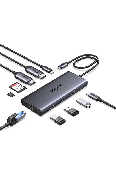 Ugreen محطة إرساء USB C 10 في 1، منفذ HDMI مزدوج بدقة 4K عند 60 هرتز، ومنفذ و...
