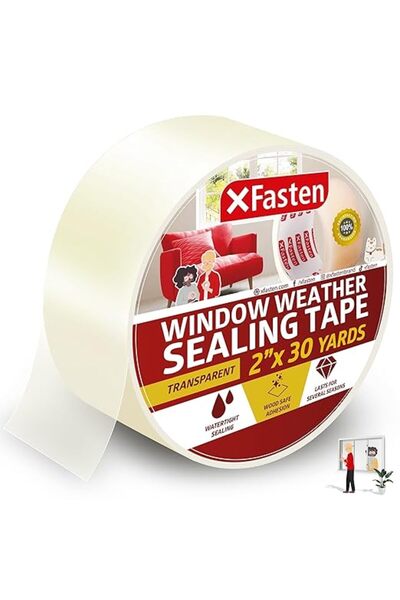 XFasten شريط عازل للطقس للنوافذ الشفافة، 2 بوصة × 30 ياردة (50.8 مم × 27.43 م...