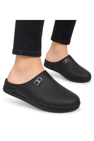 Jagulep Anatomical Sole Buckle Filled Women's Slippers Black
