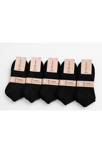 OEM Set of 5 Pairs of COSAS Bamboo Short Socks, Scented, Black, Size 35–38