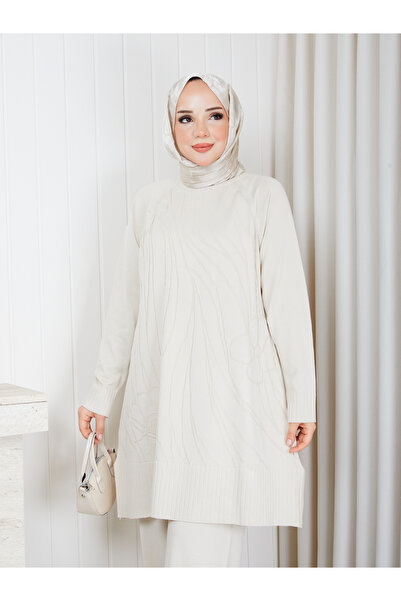 KAYA BUTİK Cold Yarn Self-Flower Patterned Tunic