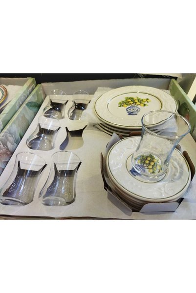 ACAR DAYANIKLI TÜKETİM Porcelain Tea and Cake Set Embossed