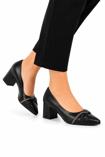 Jagulep Pantofi de seară cu vârf ascuțit, cu pietre și toc gros (6 cm) pentru...