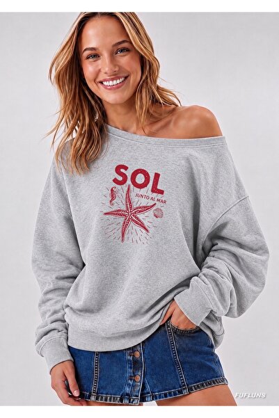 FUFLUNS Sea Star Printed Oversized Women's Boat Neck Sweatshirt