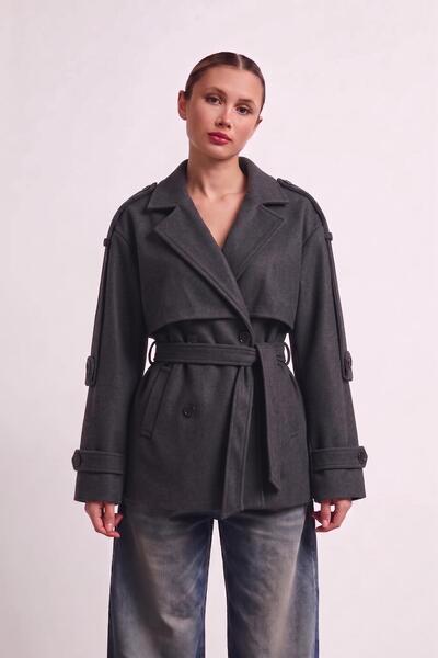 Jaglion Zr Women's Cape Collar Belted Short Lined Black Cashmere Coat