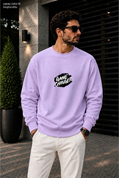 caddekombin سويت شيرت كاجوال للرجال من Street Style Game Changer مطبوع عليه ط...