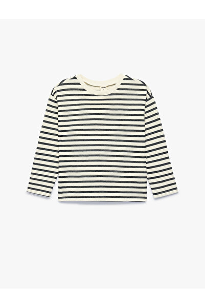 Koton Crew Neck Long Sleeve Oversize Striped T-Shirt