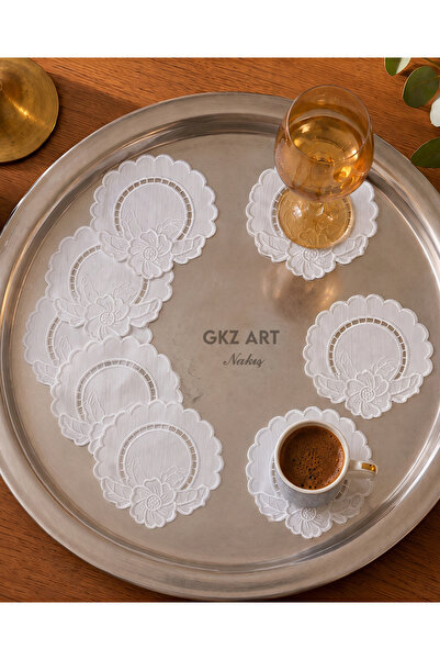 gkzglass home dekor 6 Pieces of Linen Fabric with Embroidery on the Bottom, C...