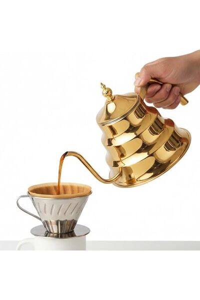 Generic إبريق قهوة وشاي ستانلس ستيل بتصميم عنق الإوزة، سعة 1.2 لتر، مع غطاء و...