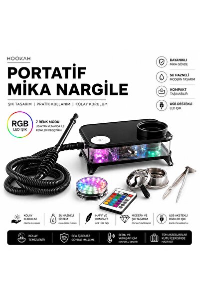 KOZMİK GİFT Işıklı Portatif Piknik Nargilesi Mika Masa Üstü Nargile RGB Led I...
