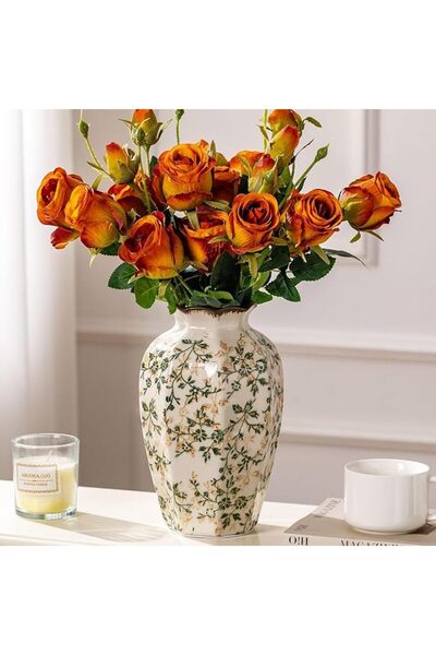 Heifgott Green Vintage Vase, Chinoiserie Floral Vases, Retro Ice Cracked Cera...