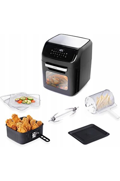 Huslog Friteuză cu aer cald 12L 1800W, Ecran tactil, XXL, Accesorii, Negru