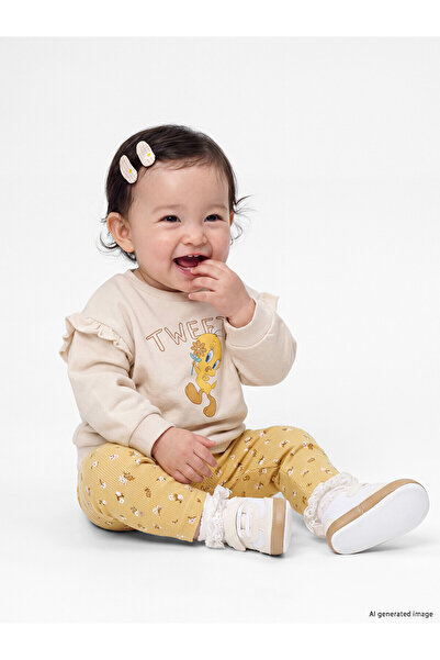 LC Waikiki طقم LCW baby Beige Tweety المطبوع للفتيات الصغيرات من NEVAVM