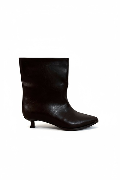SHOEBELLAS Kors Acı Kahve Rugan Kadın Topuklu Bot