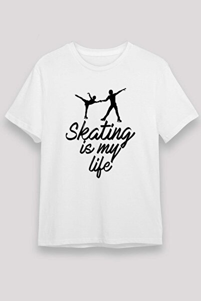 Darkhane Ice Skating Printed Unisex White T-Shirt - Tshirt