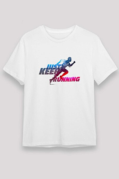 Darkhane Running Printed Unisex White T-Shirt - Tshirt
