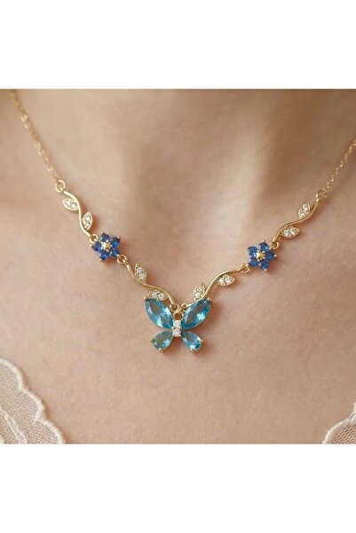 Heda Jewelry قلادة فراشة الأحلام - قلادة بتصميم فراشة زرقاء من الفولاذ