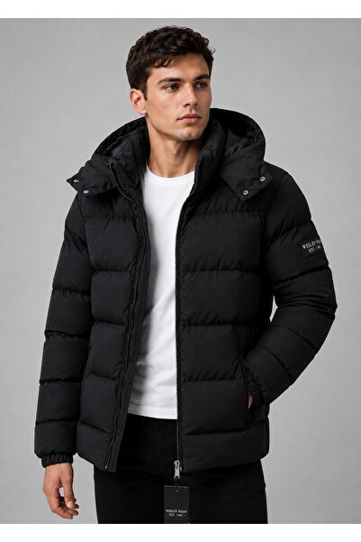 wesley wear Men's Removable Hooded Puffy Coat