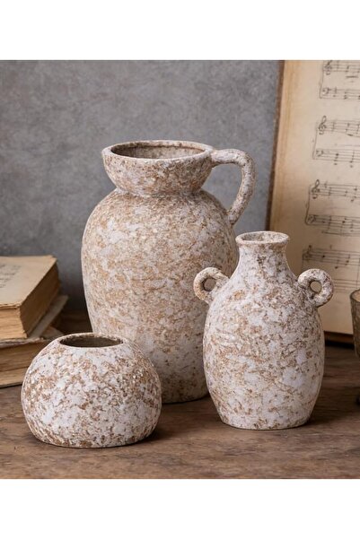 VaseTopia Vintage Ceramic Flower Vase Set of 3, Clay vases for Home Decor, Ba...