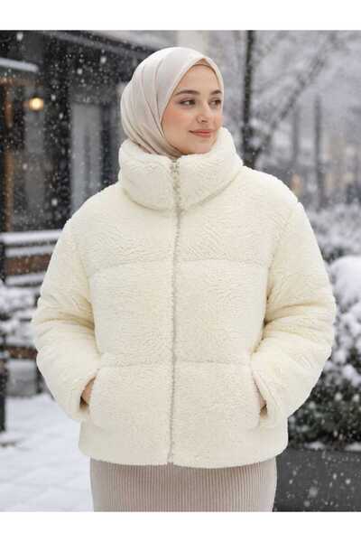 CALEMORE Women's Lined Stand Collar Windproof Plush Coat