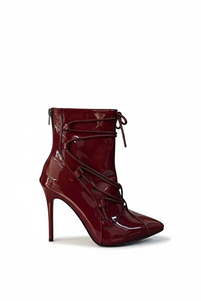SHOEBELLAS Kessy Bordo Rugan İp Kurdele Detaylı Kadın Topuklu Bot