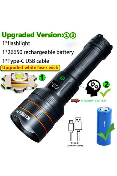 Choice مصباح يدوي LED عالي القوة KS008 مُحسّن، قابل لإعادة الشحن عبر USB، مصب...