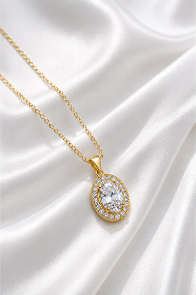 Crystal Diamond Zirconia 1.50 karat oval kolye ( KARARMAZ )