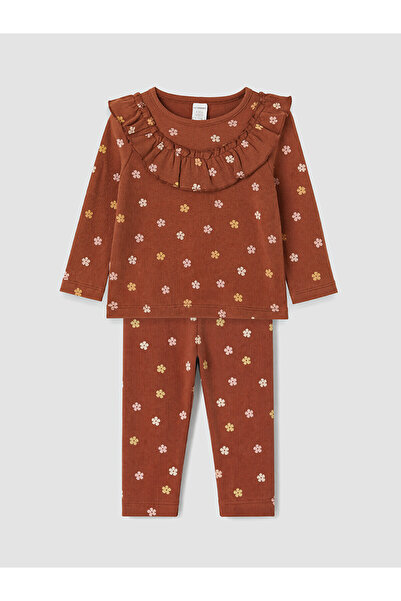 LC Waikiki Brown Floral Girls' Tights Set
