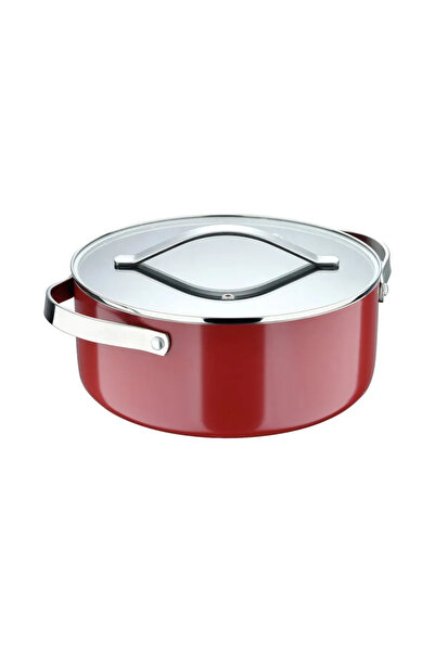 Bergner Oală cu capac Reevia Red, aluminiu/sticlă, 24 cm, Roșu