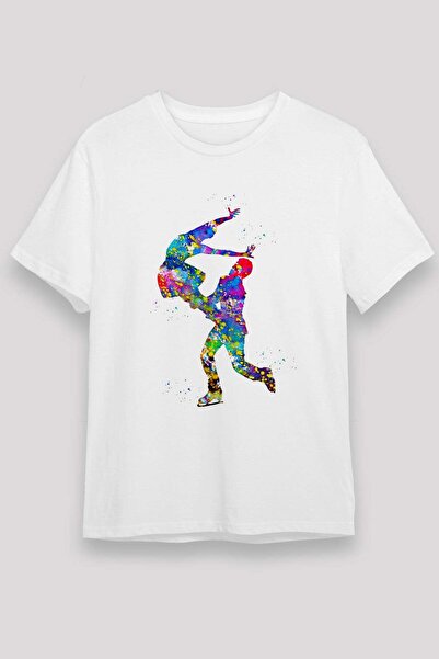 Darkhane Ice Skating Printed Unisex White T-Shirt - Tshirt