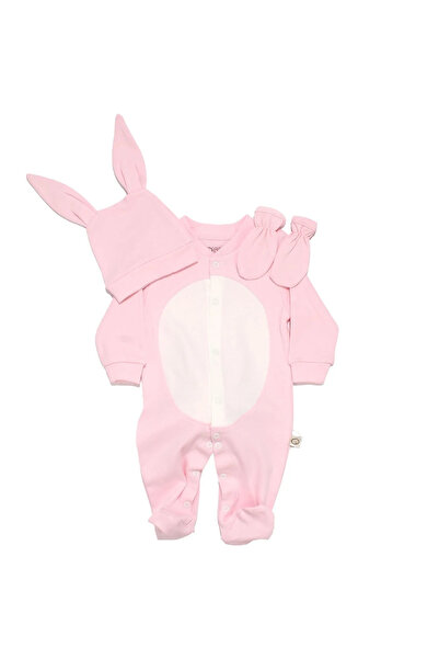 bebegen Pink Rabbit Jumpsuit with White Pompom Hat
