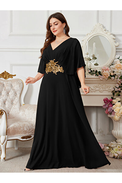 UNITHORSE Plus V-neck dress with beaded embroidery at the waist