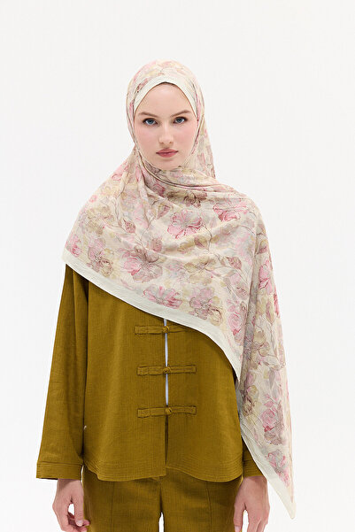 cs camellia scarf Suluboya Desen Kraş Şal - Pembe Krem