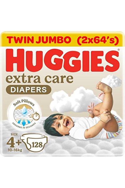 Huggies Extra Care Open Diaper Size 4+ (10 - 16 KG) Pack of 2 x 64 Diapers