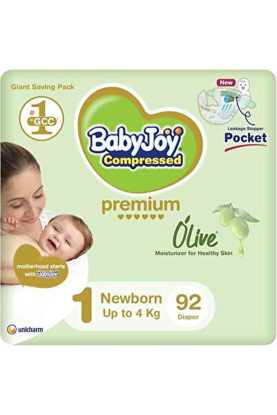 BabyJoy حفاضات أوليف تيب، مقاس 1، حديثي الولادة، 0-4 كجم، عبوة عملاقة، 92 حفاضة