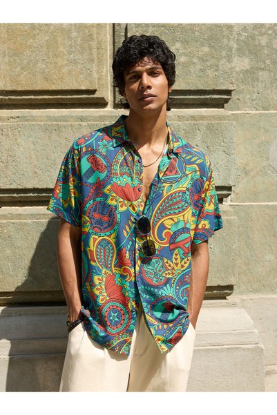 The Souled Store By Styli Men Multi-Color Paisley Print Spread Collar Shirt