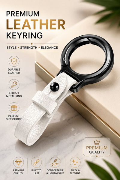 Generic Premium White Car Keychain Zinc Alloy Metal Ring with PU Leather Stra...