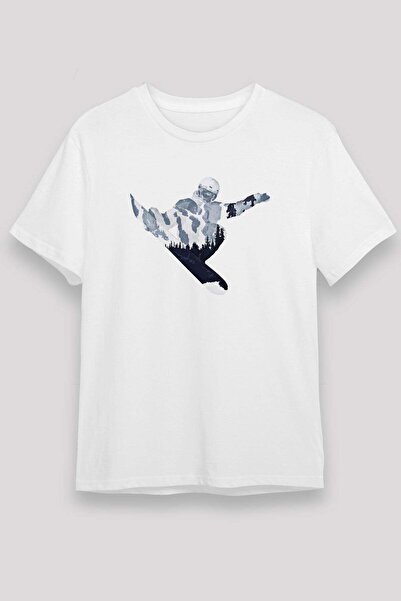Darkhane Snowboarding Printed Unisex White T-Shirt - Tshirt