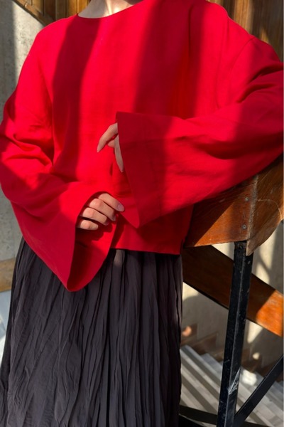 fayaboutique.com Kırmızı Forme Keten Bluz