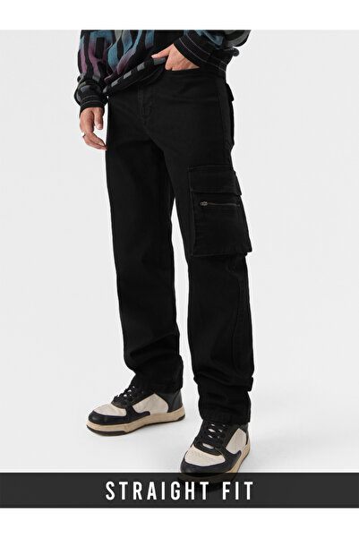The Souled Store By Styli Men Black Straight Fit Cargo Jeans