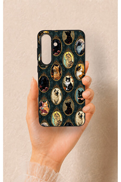 Vip Case Samsung S25Fe Uyumlu Vintage Kedi Portreleri Desenli Silikon Kılıf