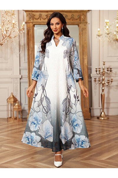 Take Two By Styli Blue Floral A-Line Ankle-Length Jalabiya