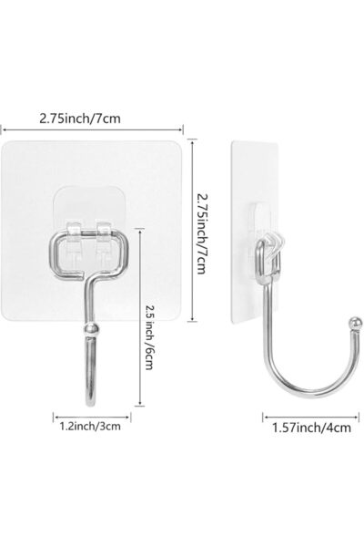 XYUAXUA Chie no fukuro Self-Adhesive Hooks, Transparent, Pack of 8, 44 lb/20 kg (Max), Self-Adhesive Towel H